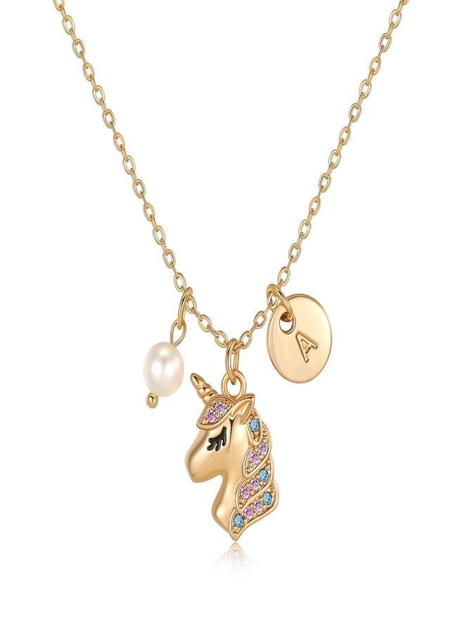 chorfla Unicorn Necklace, Colorful Pendant Unicorn Necklaces Jewelry Birthday Gift Unicorns Gift A Initial Pearl Necklace Unicorns Jewelry(A) - Image 1